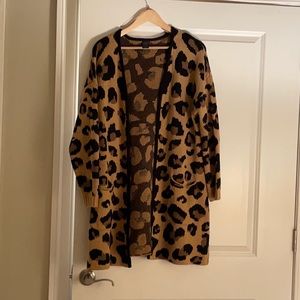 Black and Tan Animal Print Oversized Cardigan Sweater